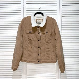 Ashley By 26 International Taupe Sherpa Corduroy Trucker Jacket Size X Large